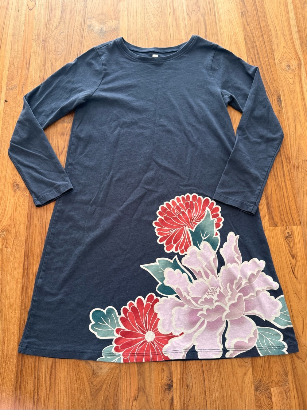 Tea Collection Dress Girls Size 10 with Large Flowers Dark Grey